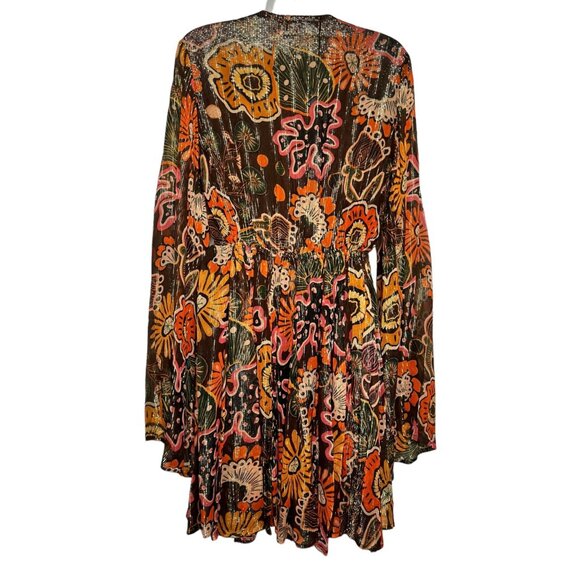 NWOT Sundress REVOLVE Maud Brown Mini Dress Retro Floral Flare Sleeve XS Tall - Picture 12 of 15